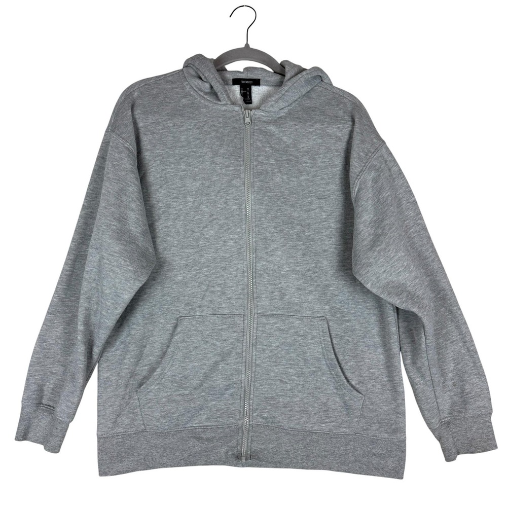Forever 21 Hoodie Womens Medium Gray Full Zip Fleece Lined Sweatshirt Pockets